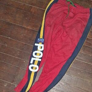Polo by Ralph Lauren Hi Tech Red Joggers with Navy and Yellow Stripes